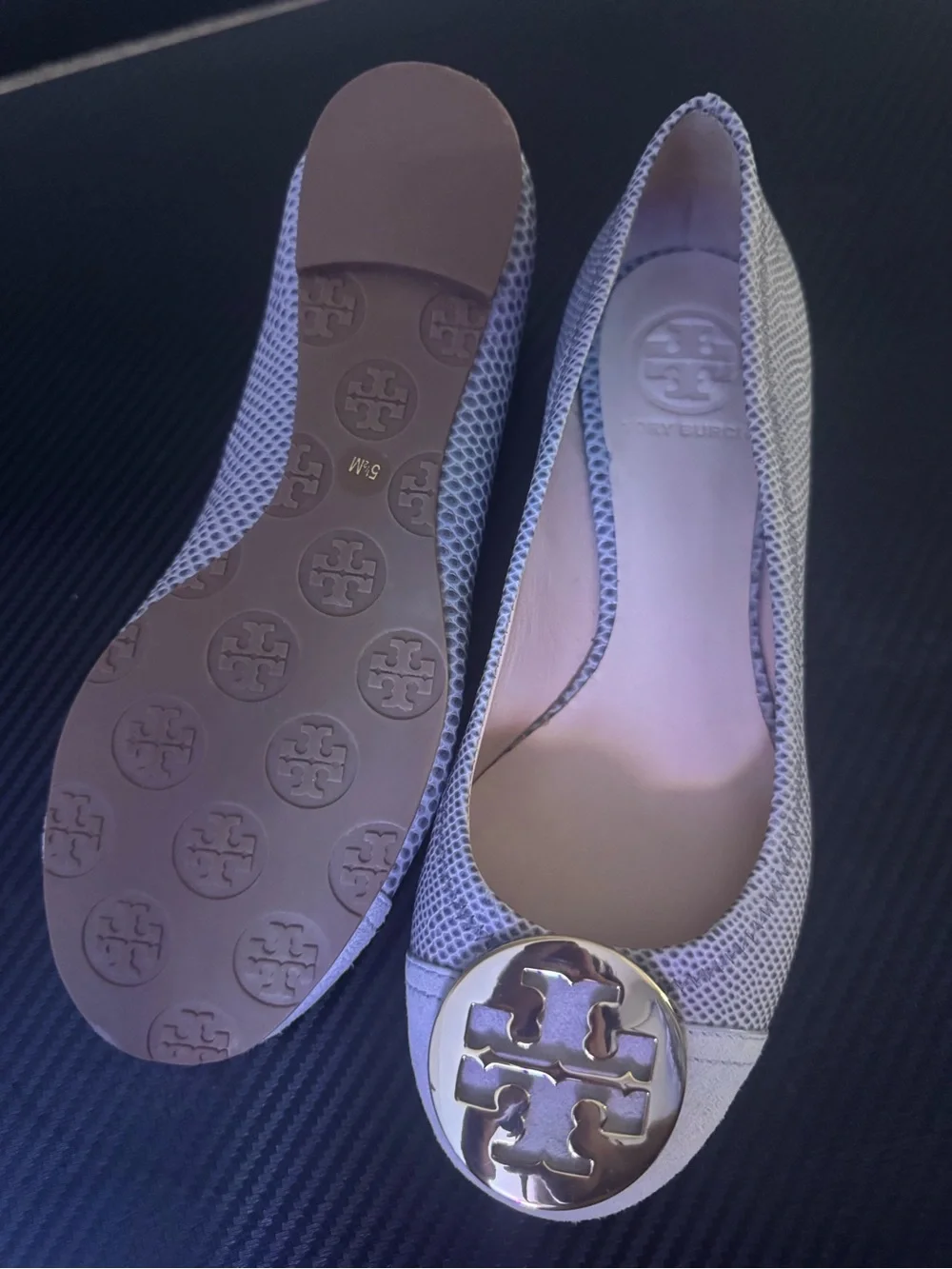 Tory Burch Snake-Embossed Logo Ballet Flat